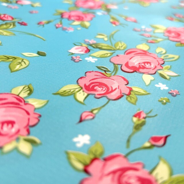 coated tablecloth printed roses petrol
