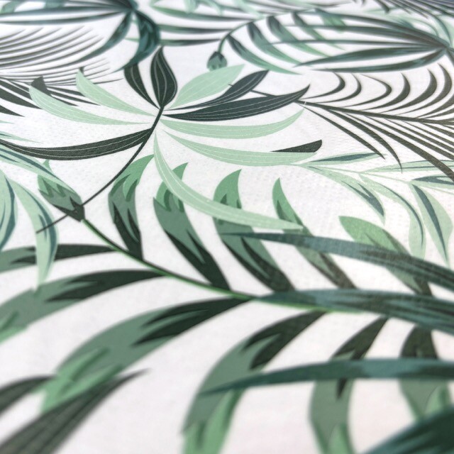 Coated tablecloth printed leaves white