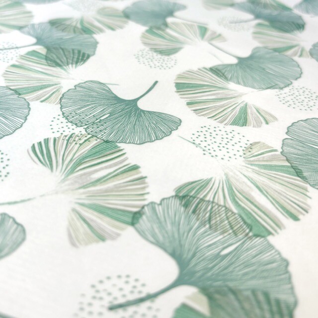Coated tablecloth printed leaves white