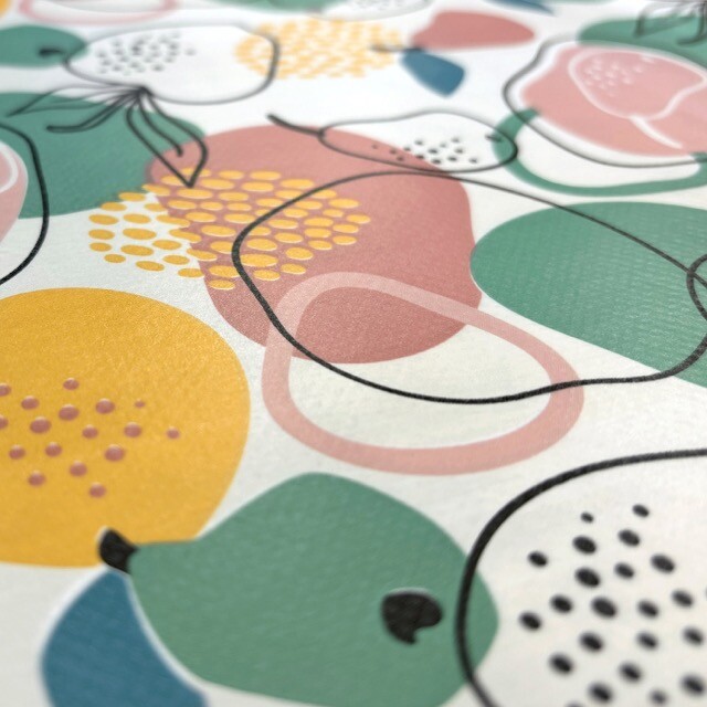 Coated tablecloth printed fruits offwhite