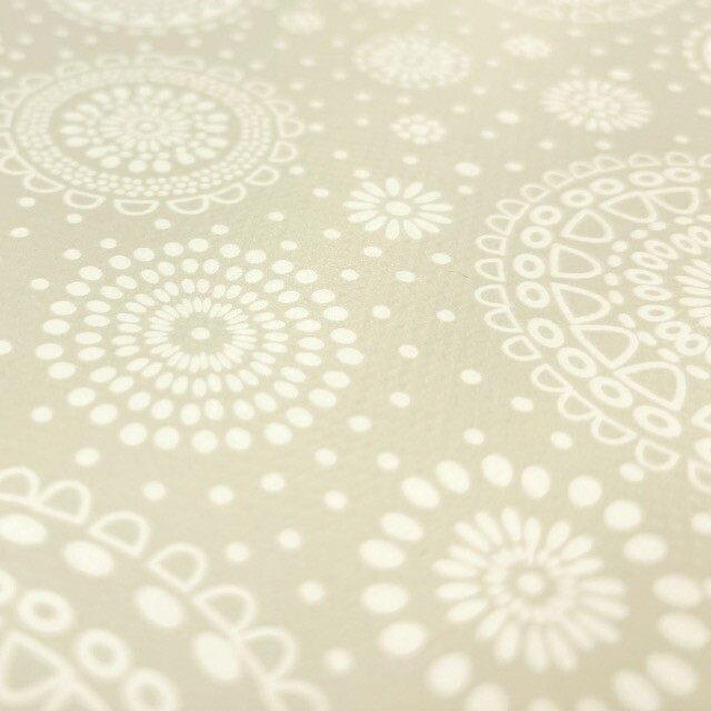 coated tablecloth printed mandalas beige