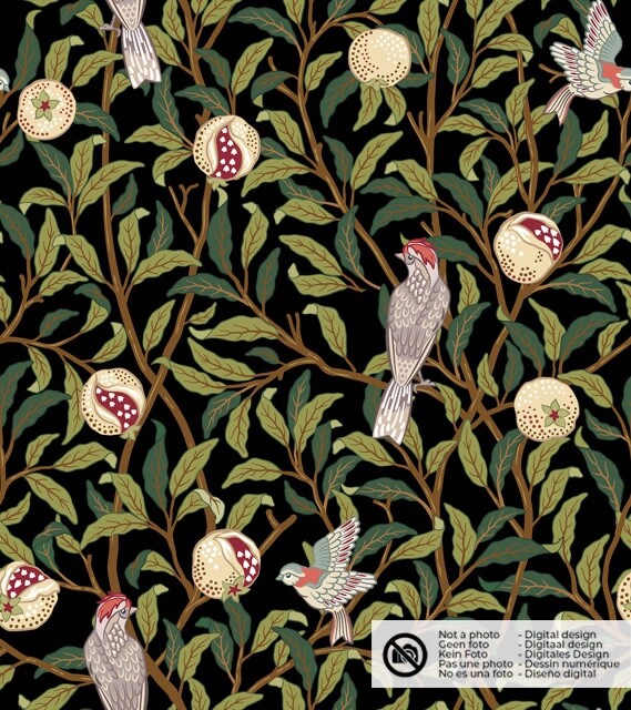 decoration fabric panama digital print birds black