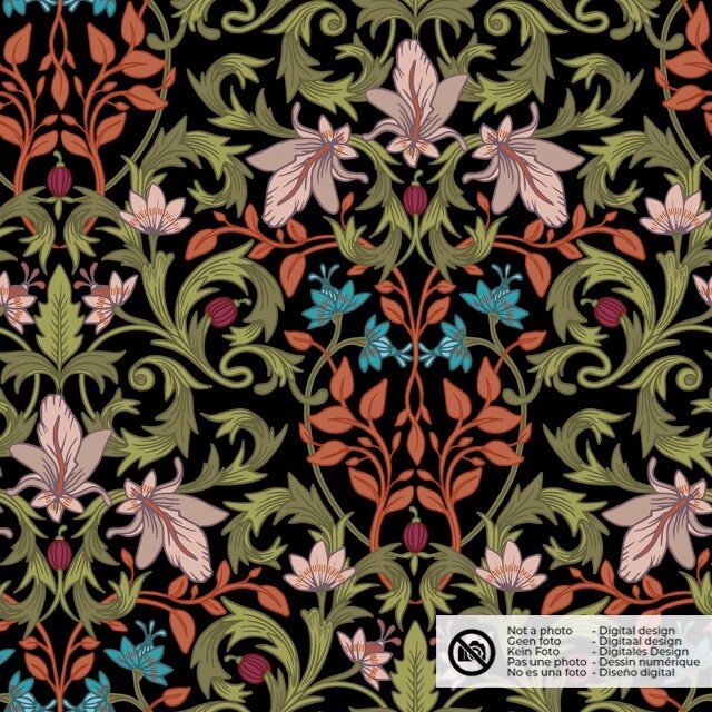 Decoration fabric panama digital print flowers black