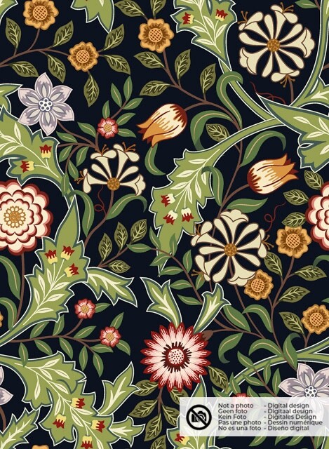 Decoration fabric panama digital print flowers green