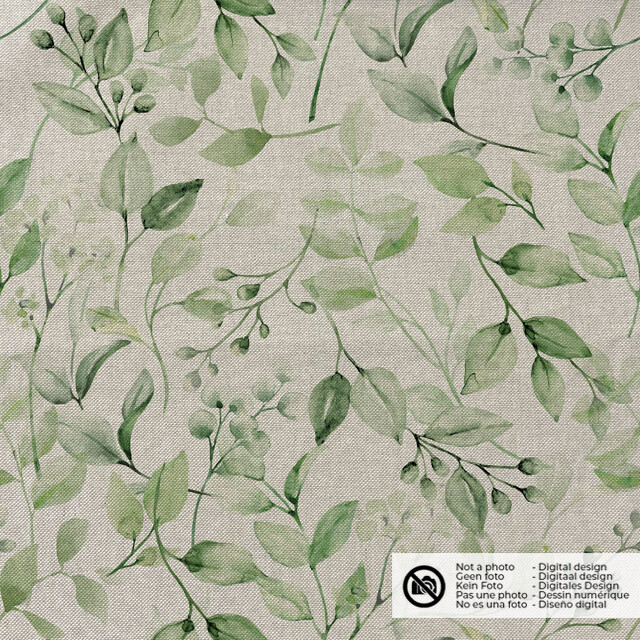 Decoration fabric linen look digital print leaves beige
