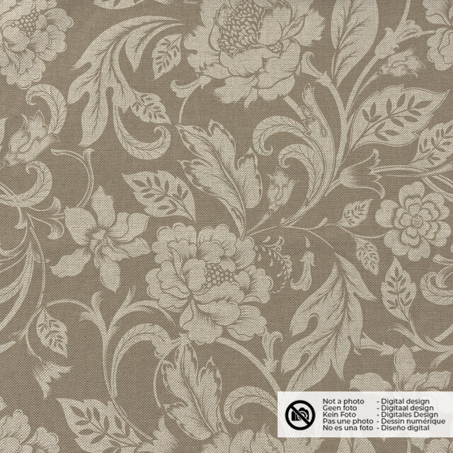 Decoration fabric linen look digital print flowers beige