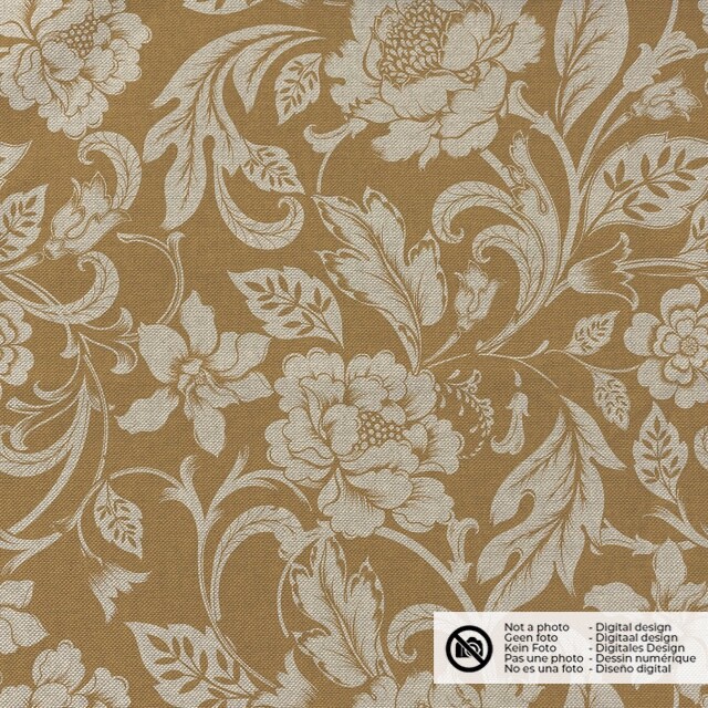 Decoration fabric linen look digital print flowers camel