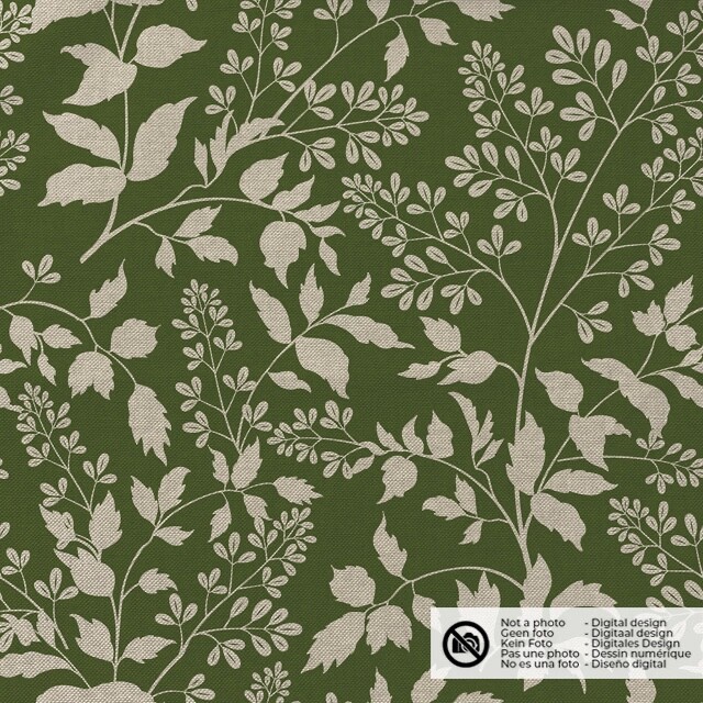 Decoration fabric linen look digital print leaves green