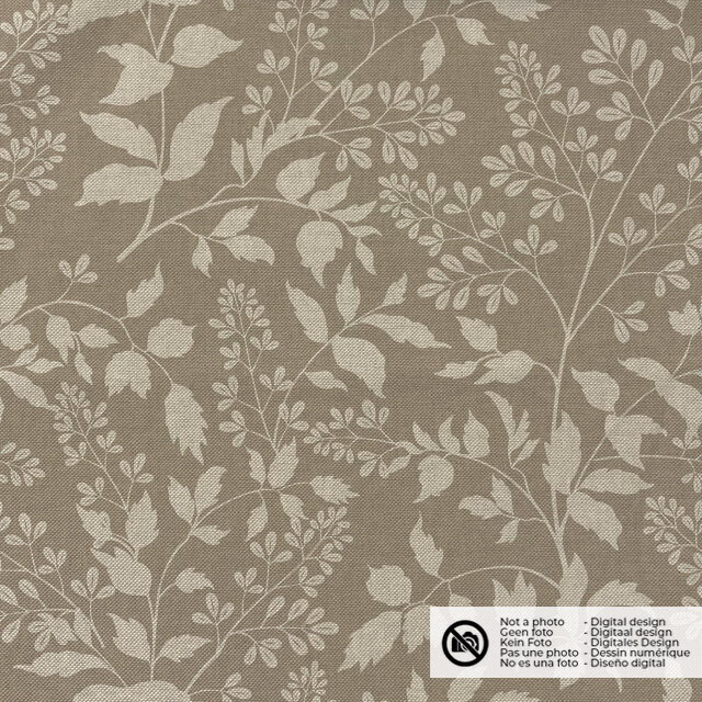 Decoration fabric linen look digital print leaves beige