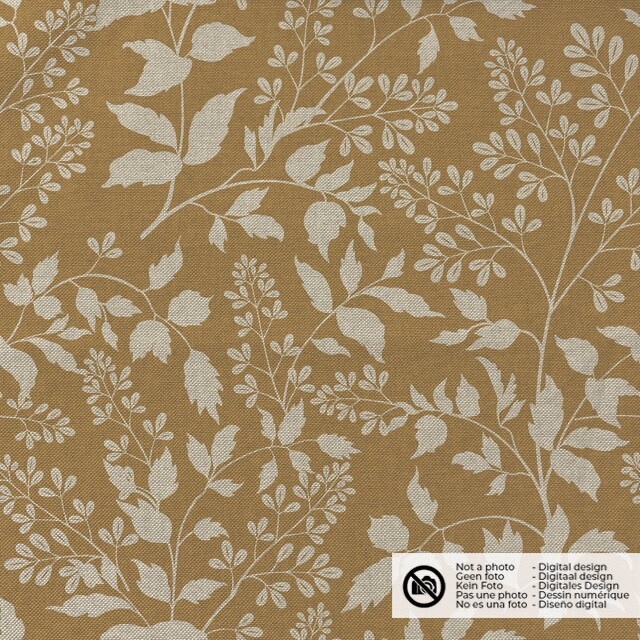 Decoration fabric linen look digital print leaves camel