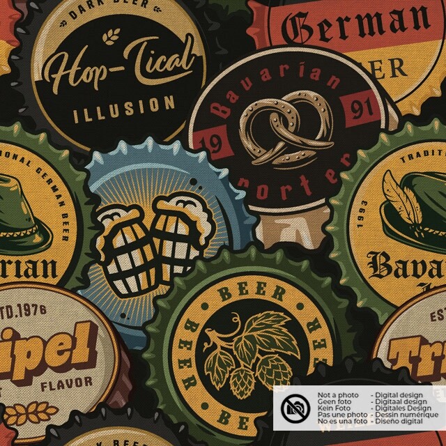 Decoration fabric linen look digital print crown caps black