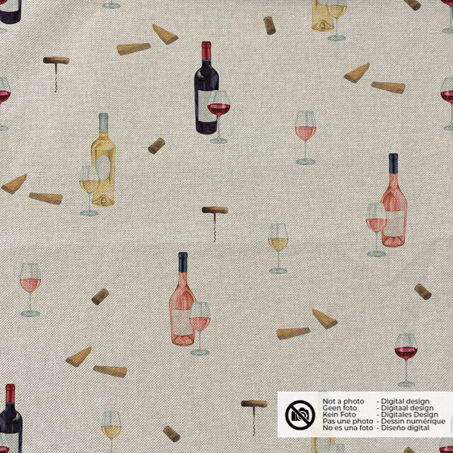 Decoration fabric linen look digital print wine beige