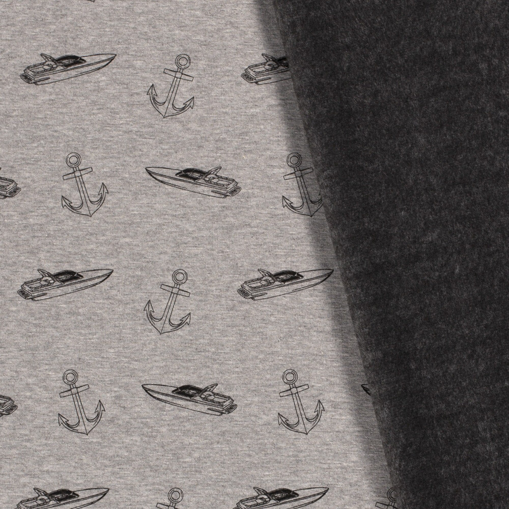 Alpenfleece boats and anchors melange light grey