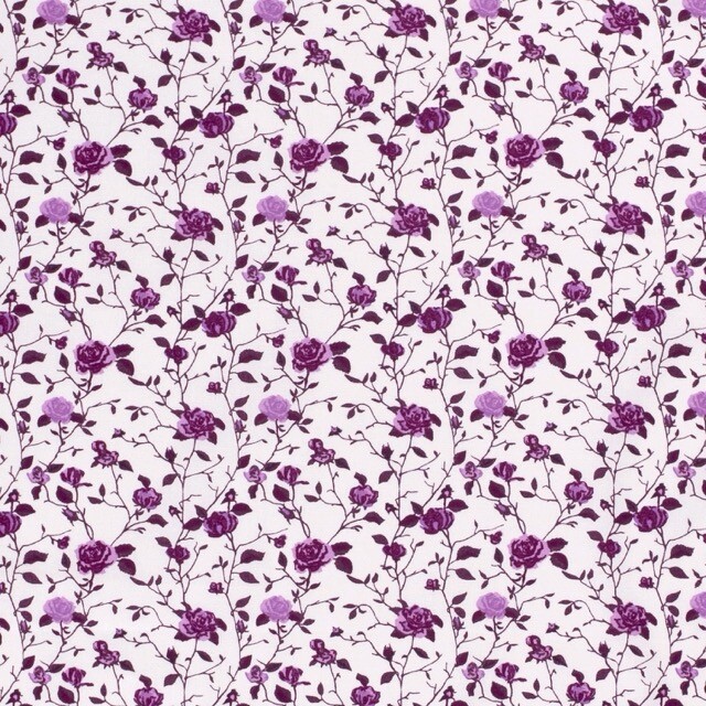Cotton poplin printed roses purple