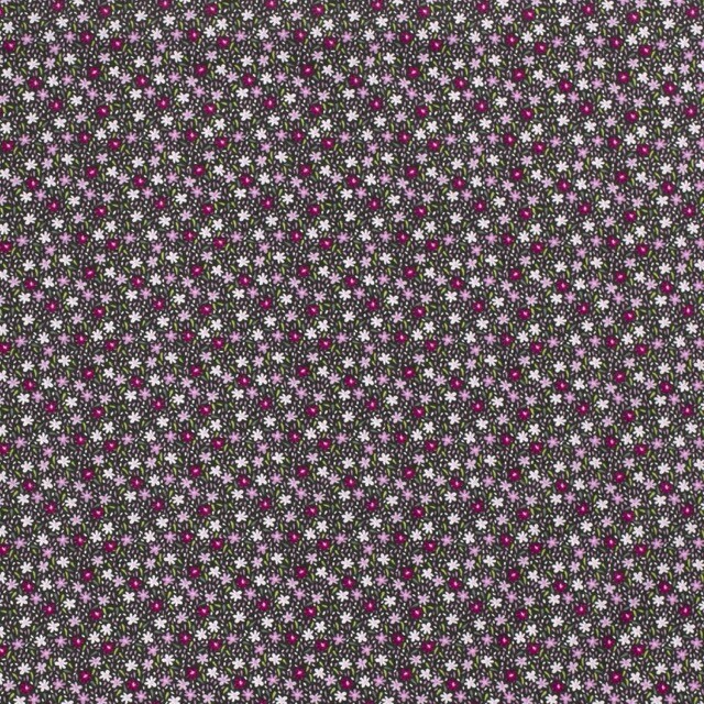Cotton poplin printed flowers khaki green