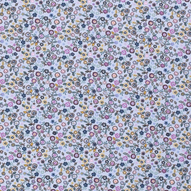 Cotton poplin printed flowers light blue