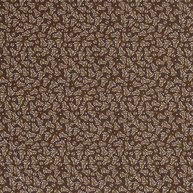 cotton poplin printed flowers brown