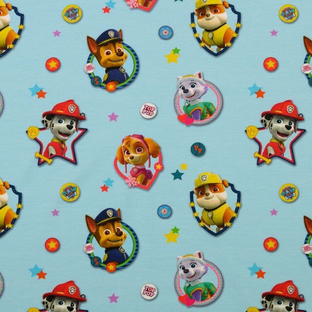 Cotton jersey digital print paw patrol light blue