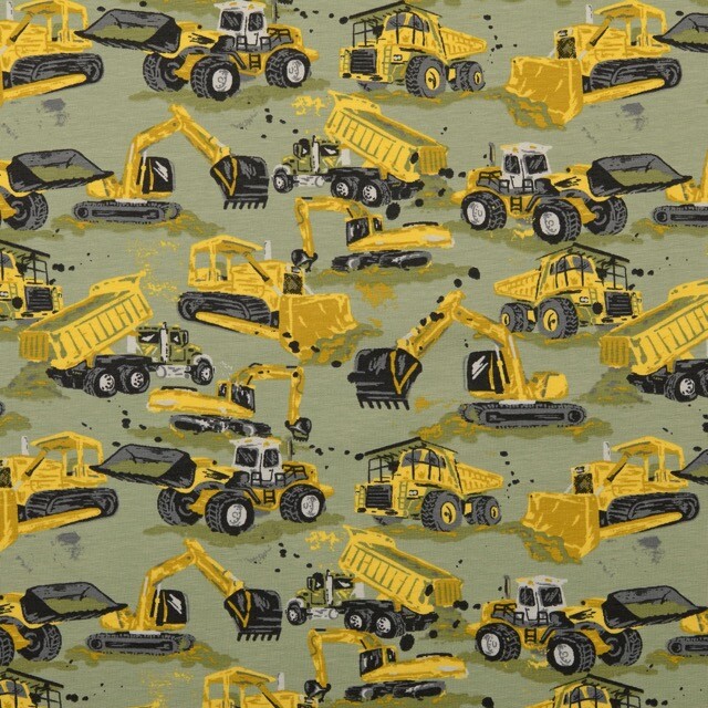 Cotton jersey construction vehicles olive green