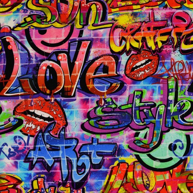 French terry digital print graffiti multicolor