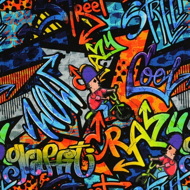 French terry digital print graffiti multicolor