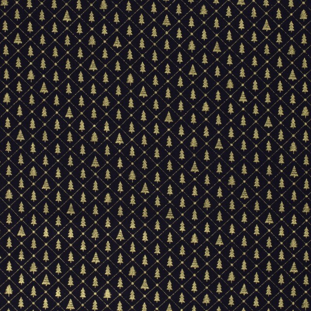Cotton christmas trees navy/gold