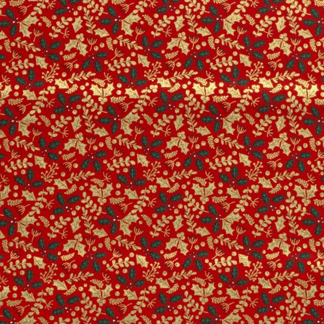Cotton christmas holly red/gold