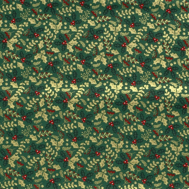 Cotton christmas holly green/gold