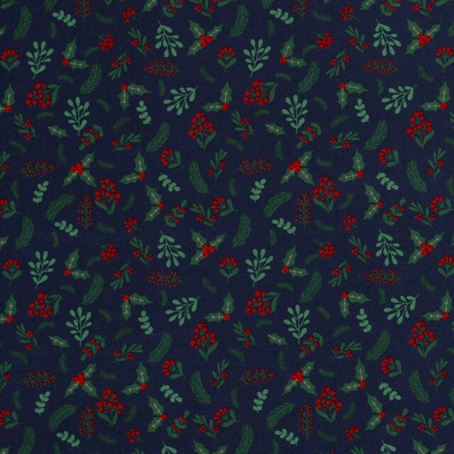 Cotton christmas twigs navy/gold