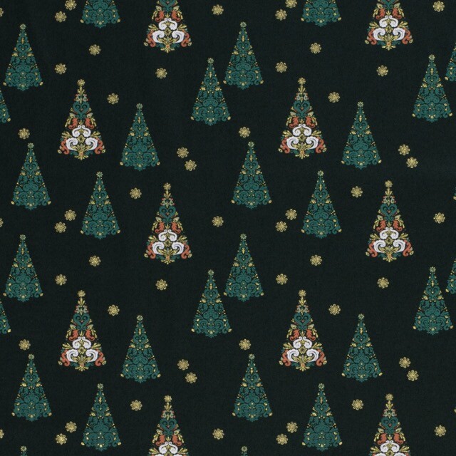 Cotton christmas trees green/gold