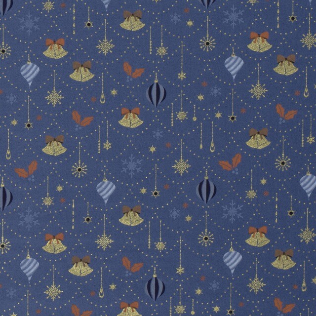 Cotton christmas ornaments steel blue/gold