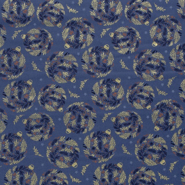 Cotton christmas balls steel blue/gold