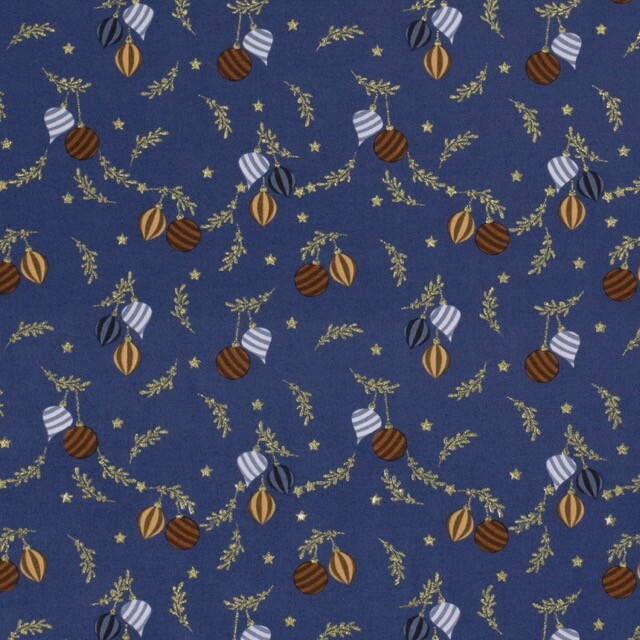 Cotton christmas balls steel blue/gold
