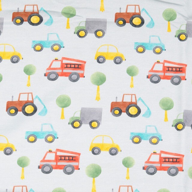 Cotton jersey digital print vehicles light grey