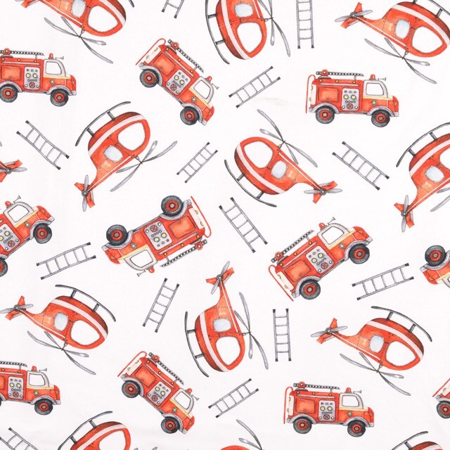 Cotton jersey digital print fire brigade white