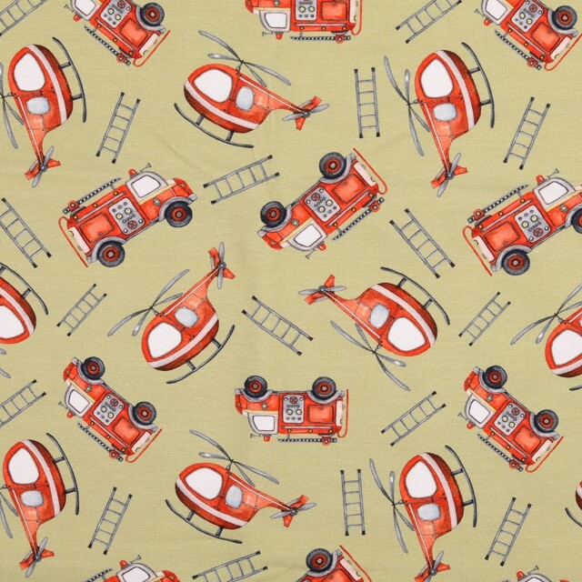 Cotton jersey digital print fire brigade beige
