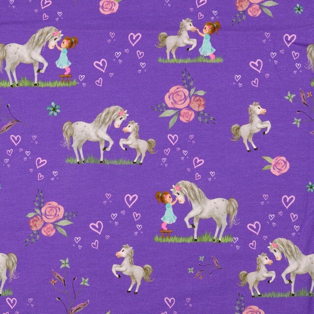 Cotton jersey digital print horses purple