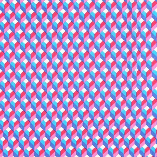 Viscose poplin geometric blue/pink