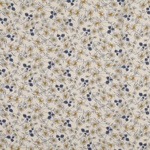 Viscose poplin flowers denim blue