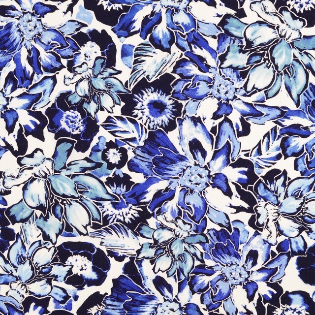 Viscose poplin flowers blue