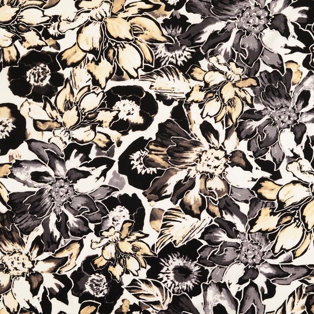 Viscose poplin flowers beige