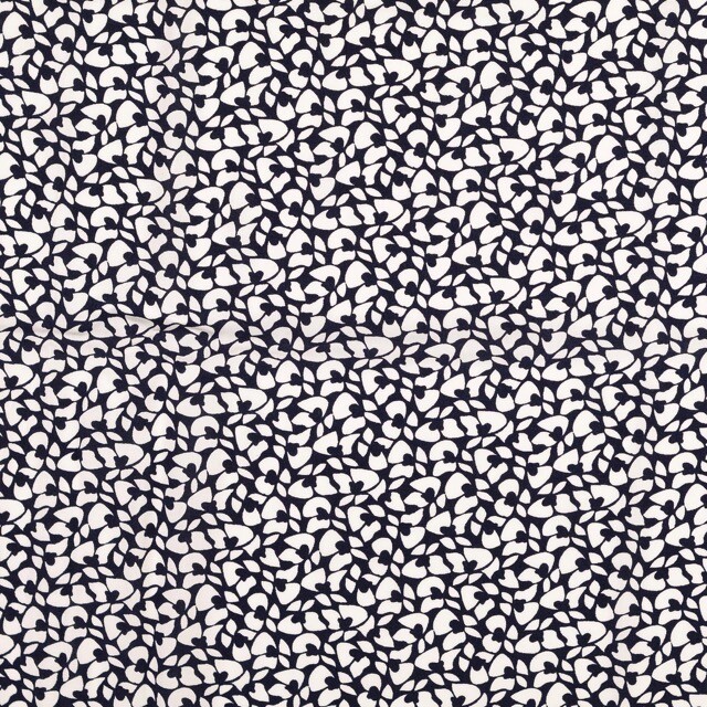 Viscose poplin flowers white/navy