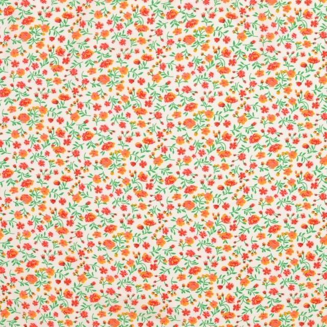 Viscose poplin flowers orange/red
