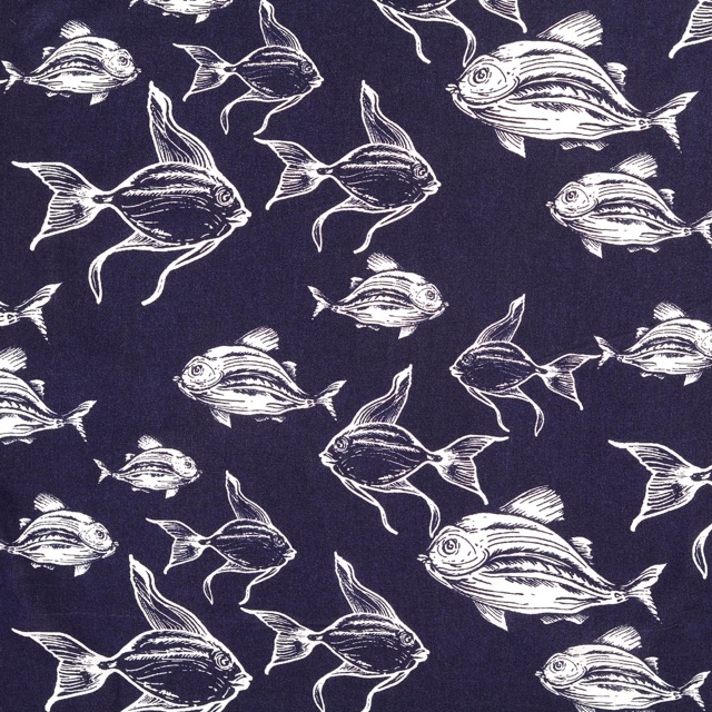 Viscose poplin fish navy