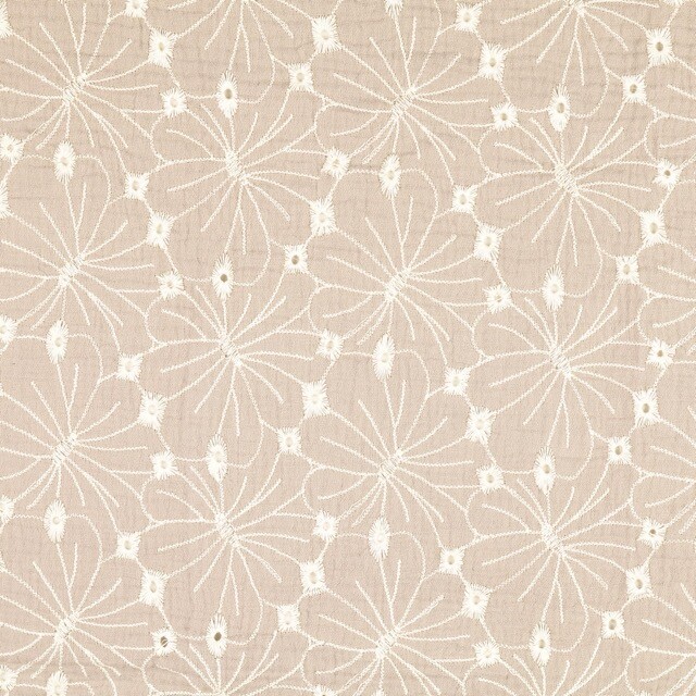Cotton muslin embroidered flowers beige