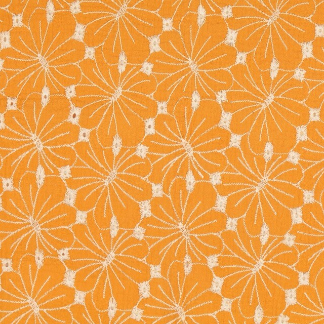 Cotton muslin embroidered flowers ocher