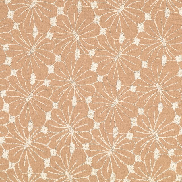 Cotton muslin embroidered flowers sand