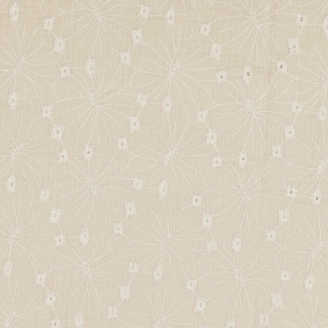 Cotton muslin embroidered flowers beige