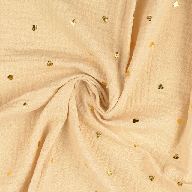Cotton muslin golden hearts offwhite
