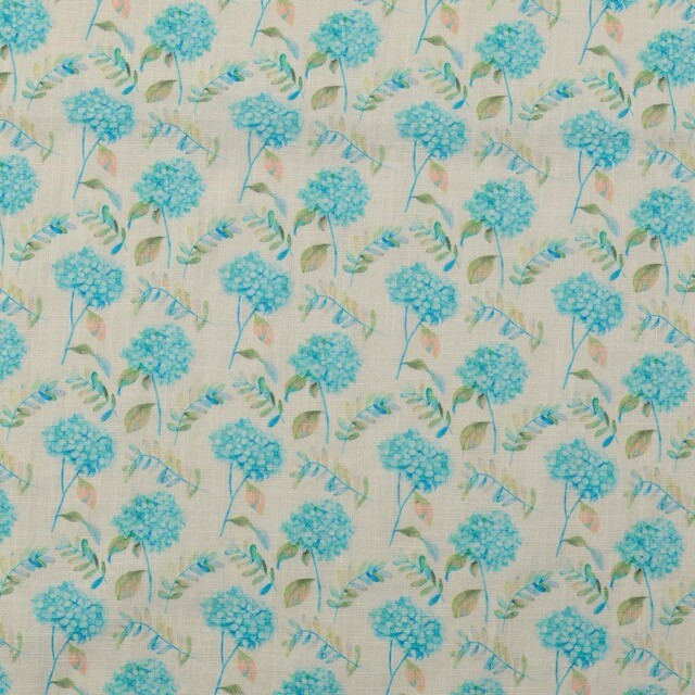 Linen washed digital print flowers aqua